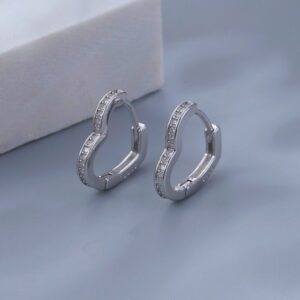 Crystal Heart Hoop Stud Earrings 925 Sterling Silver Womens Girls Jewellery Gift