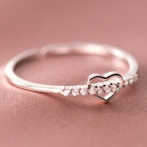 Women Girls 925 Sterling Silver Crystal Heart Adjustable Ring Jewellery Gift UK