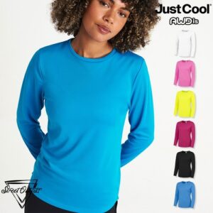 Womens Long Sleeve Quick Dry T-Shirt Sports Gym Lightweight Polyester Top AWDis