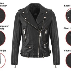 Women’s Brando Lambskin Leather Jacket Black Motorbike Fitted Biker Style Jacket