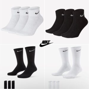 NIKE SOCKS 3 PAIRS BLACK WHITE CREW ANKLE MENS WOMENS
