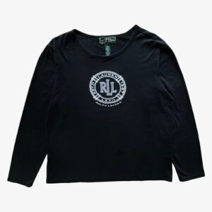 Vintage Y2K Women’s Ralph Lauren Embroidered Spell Out Black Long Sleeve Top