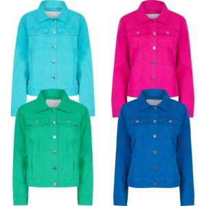 Womens Ladies Stretch Denim Jacket Soft Cotton Summer Bright Colour Fashion Coat