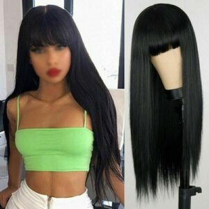 Long Straight Wig with Bangs Fringe for Women Brazilian Remy Human Hair Wigs UK