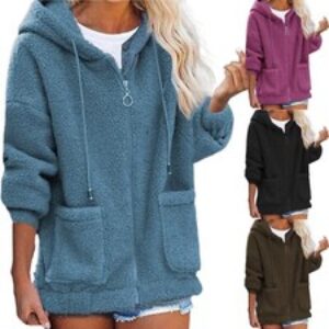 Women’s Full Zip Hoodie Fleece Jacket W/Pocket Plus Size Coat Fall Winter Warm