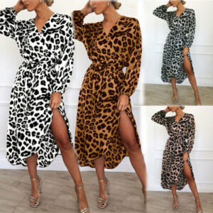 Leopard Print Ladies Dress Long Sleeve fashion Womens UK