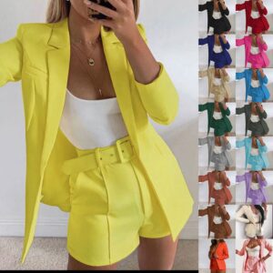 Womens Ladies Blazer Suit Co-ord Set Lapel Jacket Coat Shorts Pants OL Work 6-16