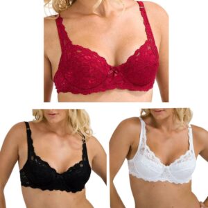 Ladies Full Cup Lace Underwired Soft Cup Stretch Floral Non Padded Bra Lingerie