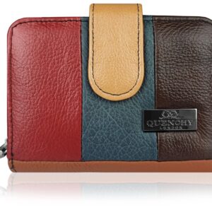 Womens Purse Real Leather 6 RFID Card Holder Slots 2 Coin Trays Ladies Wallets