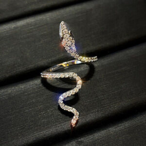 925 Silver Snake Rings Cubic Zirconia Jewelry for Women Party Ring Adjustable