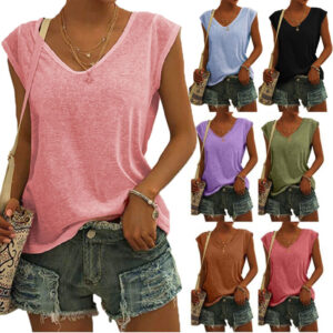 Women Ladies Oversized Baggy Loose Fit Turn up Batwing Sleeve V Neck T shirt Top