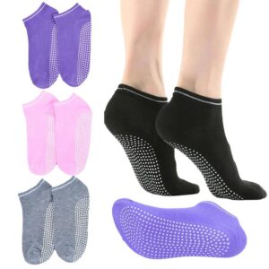 4 Pair Women Non Slip Grip Socks with Grips Sticky for Yoga,Pilates,Bar