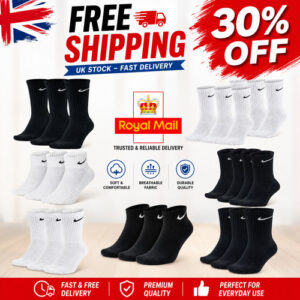 Nike Men Women Dri-Fit 3 Pack Cushioned Crew Socks Gym Football Training Casual