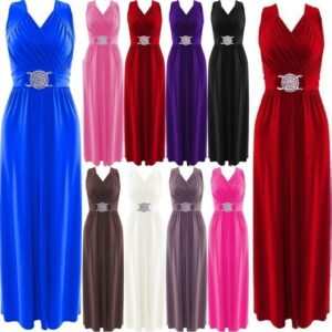 Ladies Long Buckle Maxi Plus Size Dress Womens Long Maxi Party Dress