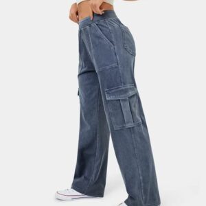 Halara Mid Rise Multiple Pockets Straight Leg Stretchy Knit Casual Cargo Jeans