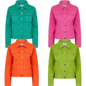 Womens Ladies Stretch Denim Jacket Soft Cotton Summer Bright Colour Fashion Coat