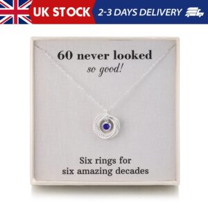 60th Birthday Gifts For Women Jewellery,925 Sterling Silver 6 Rings Sapphire Bir
