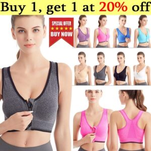 Women Zip Front Fastening Sports Bra Medium to High Impact Non Wired Support