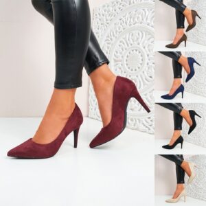 LADIES STILETTO PUMPS HIGH HEELS WOMENS POINTED TOE SLIP ON SUEDE WOMEN SHOES