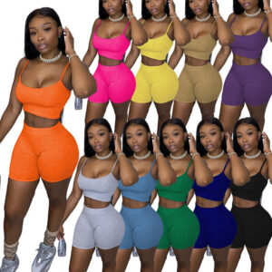 Women Cami Bra Crop Top + Cycling Shorts Girls Fitness Yoga Set Dress Gym Wear