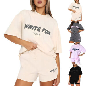 Womens White Fox Crew Neck T-Shirt Summer Casual Blouse Short Sleeve Tee Tops