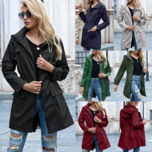 Women Parka Jacket Ladies Waterproof Windproof Hooded Coat Lightweight Raincoat