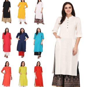 Women’s Kurti Traditional Cotton Straight Kurta Ethnic Tunic Long Top Suit Dress