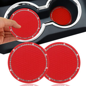 2PCS Bling Car Accessories For Women Cup Holder Insert Coaster Auto Interior Red