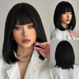 Real 100% Short Bob Human Hair Wigs Bob Lace Full Wig Brazilian Hair With Bangs