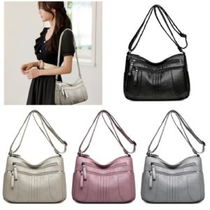 Women Ladies Messenger Shoulder Bag Soft Leather Crossbody Multi Pocket Handbag
