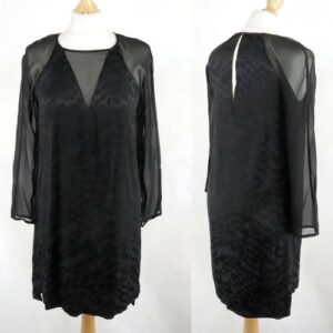 FRENCH CONNECTION Dress Womens UK 8 Black Long Sheer Sleeve Smart Office Funeral