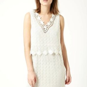 TOPSHOP Women Ivory Sleeveless Crochet Layered Lined Dress,PRP£48,Clearance Sale