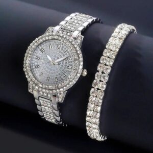 Watch Gift Set for Women Ladies Silver WATCH + BRACELET  Rhinestone Top Quality