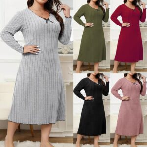 Womens RIBBED V Neck Nightwear Nighties Stretch Loose Long Night Dress PLUS SIZE