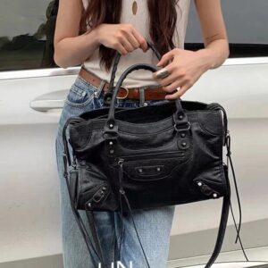 Women Faux Leather Vintage Studded Handbag Large Capacity Punk Shoulder Bag UK
