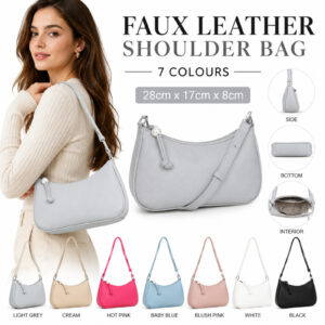 Women Faux Leather Shoulder Bag Zip Detail Adjustable Strap Handbag 7 Colour