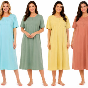 Women’s Ladies Nightdress Nightie Cotton Blend Ladies Short Sleeve Button S-2XL