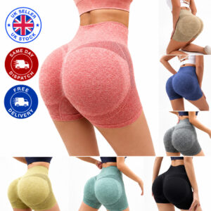 Womens High Waisted Gym Shorts Scrunch Bum Yoga Running Fitness Leggings UK