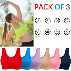 Women’s Ladies Comfort Padded Stretch Sports Yoga Bra Top Crop Pack of 3