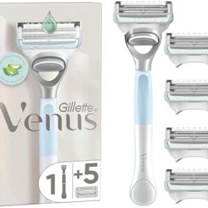 Gillette Venus Intimate Razor, 4 Razor Blade Refills for Pubic Hair, for Women | 1 Mango and 5 Refills with Moisturizing Bar with Aloe Vera, Helps Protect Public Skin from Irritation