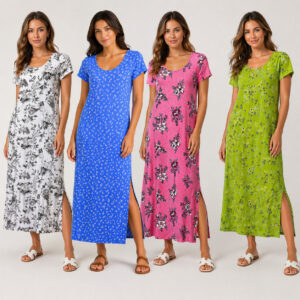 18 COLOURS – Women’s Maxi Length Jersey Summer Dress Stretch Short Sleeve