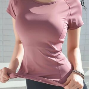 Women Sports T Shirt Quick Dry Yoga Top Breathable Running Gym Fitness