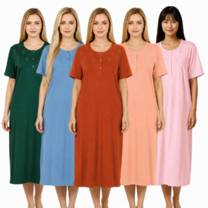 Nightdress Nightie Womens Cotton Blend Ladies Short Sleeve Button Floral Pattern