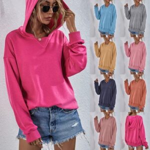 Womens Long Sleeve Hoodies Tops Ladies Casual Plain Pullover Hooded Sweatshirt