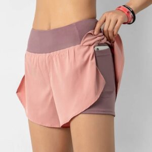 Women’s Double Layer Sports Shorts Running Yoga Gym Fitness Jogging UK
