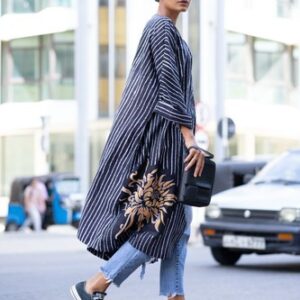 Batik Kimono Robe | Kaftan Dress | Autumn Wrap Jacket | Women Coat – Black
