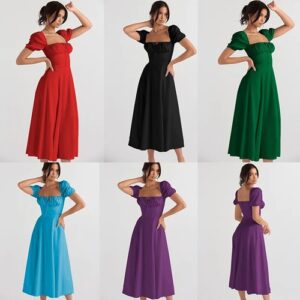 Womens Thin Straps Sleeveless Midi Dresses Vintage French Dress