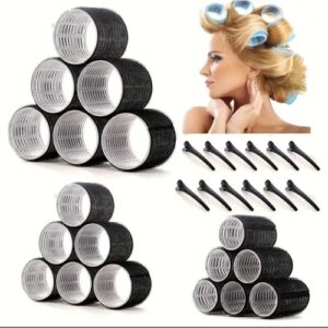 Jumbo Hair Curlers 2.56in Set of 12 Self Grip Rollers + Clips Salon Quality..