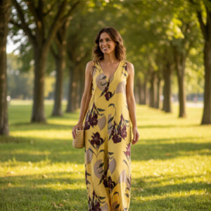 Next Floral Mustard V-Neck Side Pockets Flared Cropped Jumpsuit UK 6 BNWT