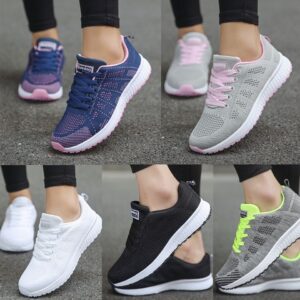 Ladies Lace Up Running Trainers Lightweight Comfy Fitness Gym Casual Flat Shoes